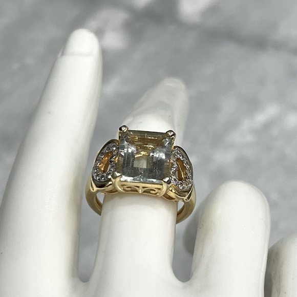 Green Amethyst White Zircon 14K YG Sterling Silver Ring - Picture 7 of 13